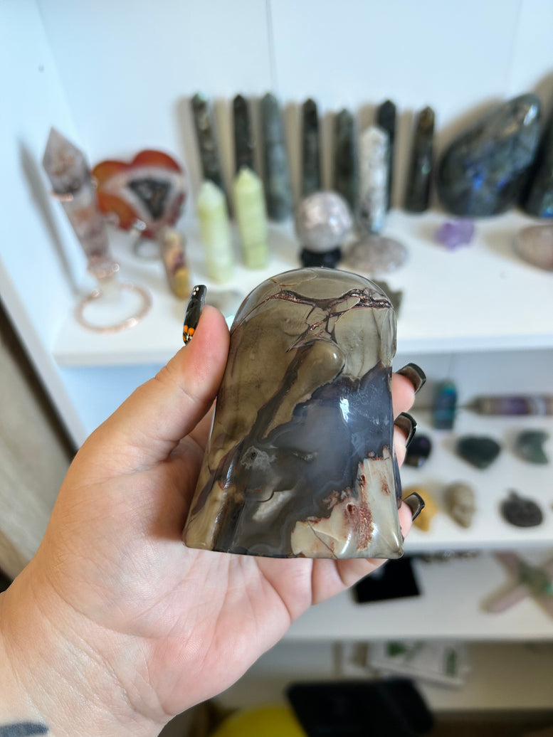 Volcano Agate Ghost – One-of-a-Kind Carved Crystal Spirit