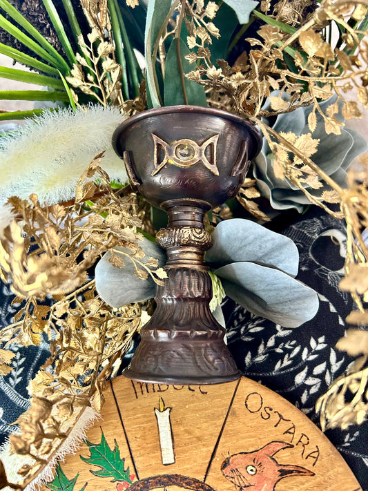 Antique Copper Ritual Goblet with Triple Moon 8x13cm | Chalice | Offering | Witchcraft | Wiccan | Pagan | Goddess | Altar | Rituals | Tools