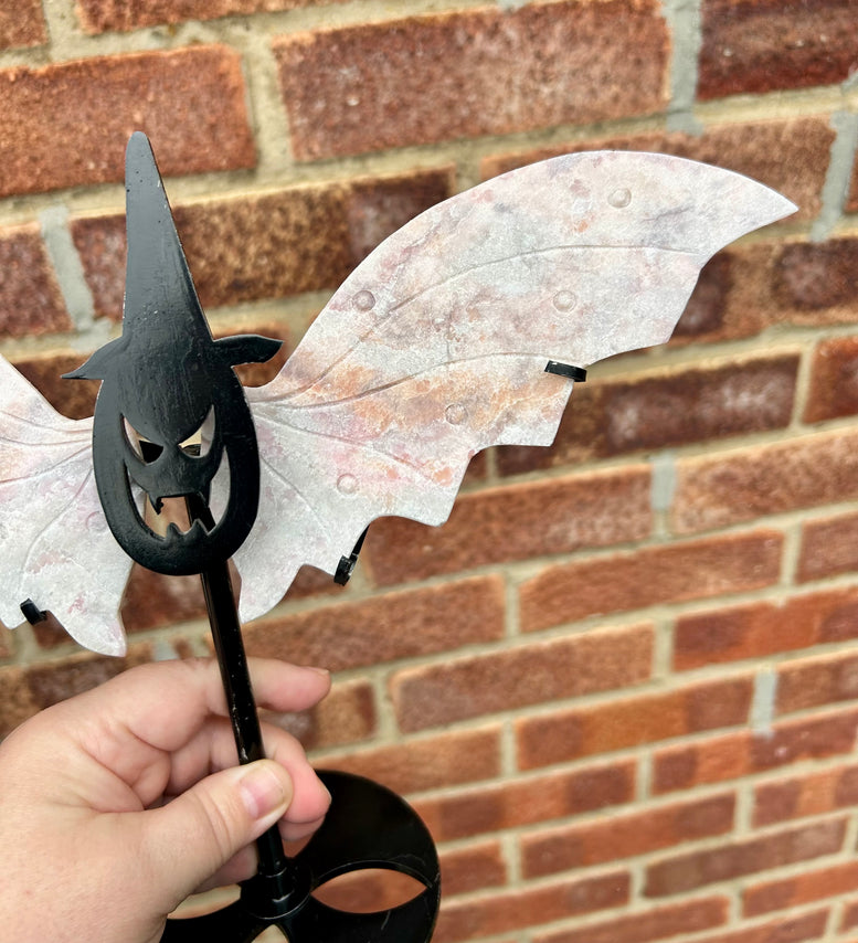 Pink Opal Carved Crystal Wings with Witchy Stand pumpkin witch Halloween style