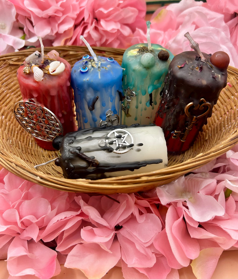 Loaded Pillar Spell Candles | Abundance | Aphrodite | Protection | Evil Eye | Hekate | Witchcraft | Wiccan | Pagan | Crystals | Herbs