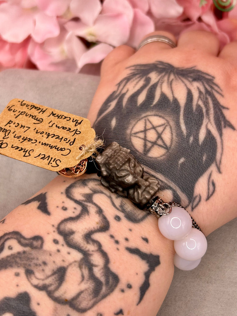 Silver Sheen Obsidian Buddha Crystal Charm Bracelet | Jewellery | Opalite | Crystals | Spirituality | Witchcraft | Wiccan | Pagan | Large