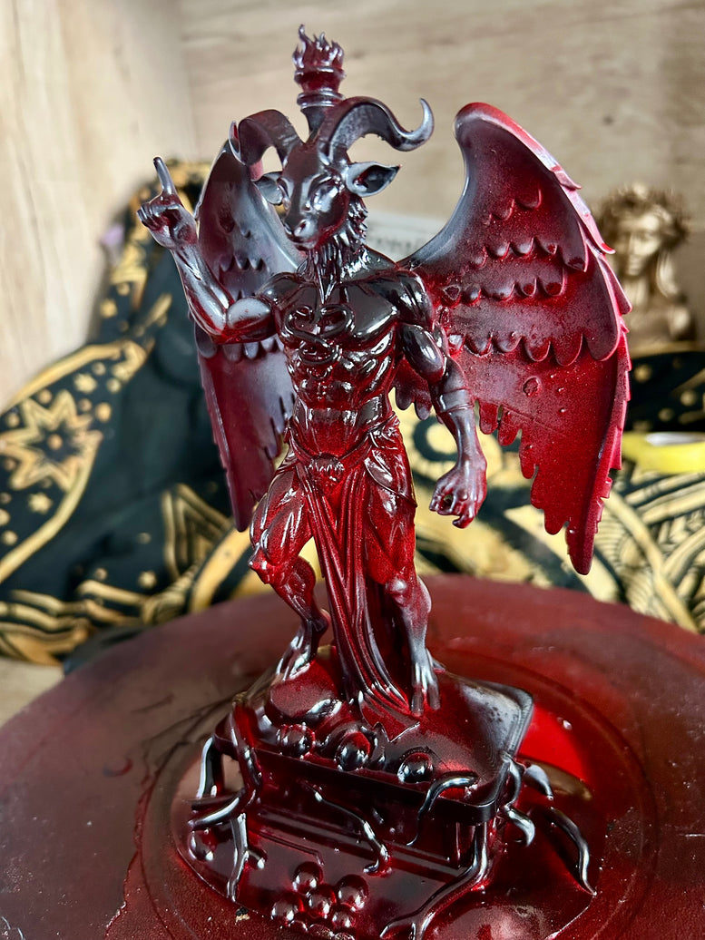 Resin 3D Printed Baphomet Statue for Occult Decor and Goth Collectors - Detailed Red Dragon Design