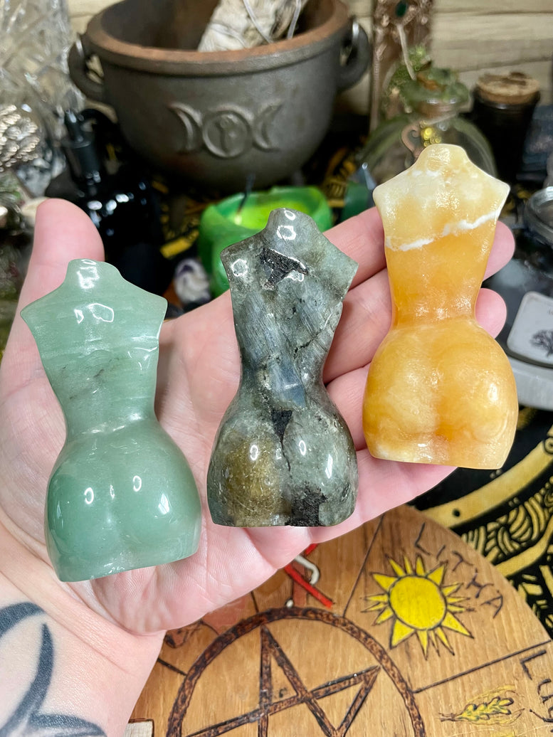 Large size Crystal Goddess Lady Figure Carving | Aventurine | Labradorite | Orange Calcite | Crystal Body | Reiki | Chakra | Crystal Healing