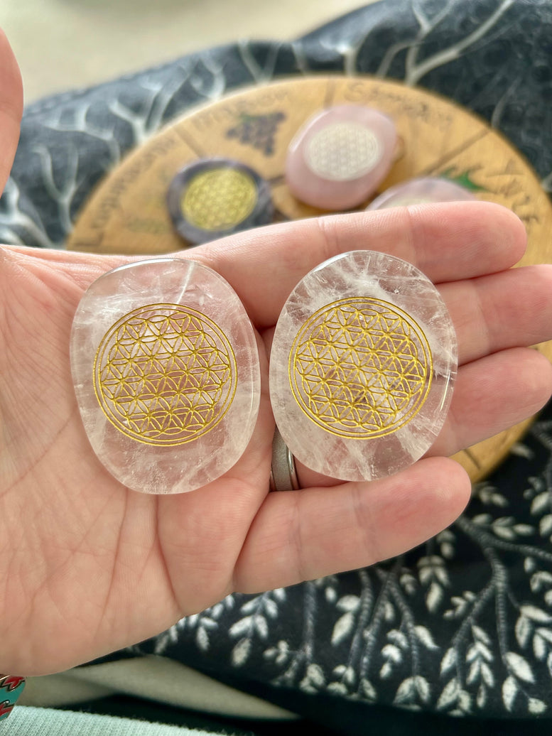 Flower of Life Crystal Palm Stone | Reiki | Chakra | | Crystals | Wicca | Pagan | Spirituality | Quartz | Witchy | Meditation | Palm Stones