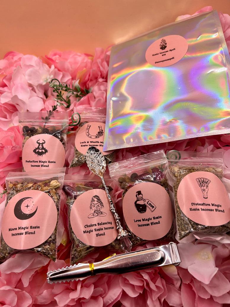 Hand Made Incense Blends Kit with Tongs & Spoon | Witchcraft | Wiccan | Pagan | Protection | Moon Spells | Ritual | Herbs | Resins