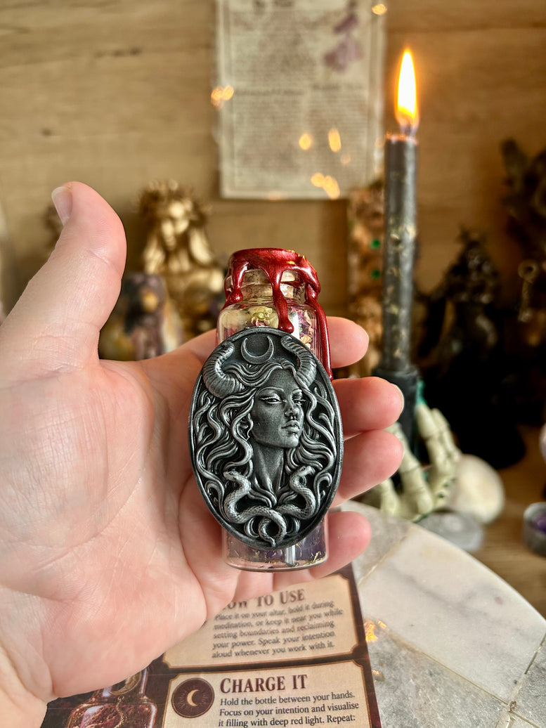 Handmade Lilith Spell Bottle with Charm Herbs & Crystals for Rituals Meditation Shadow Work Empowerment Confidence