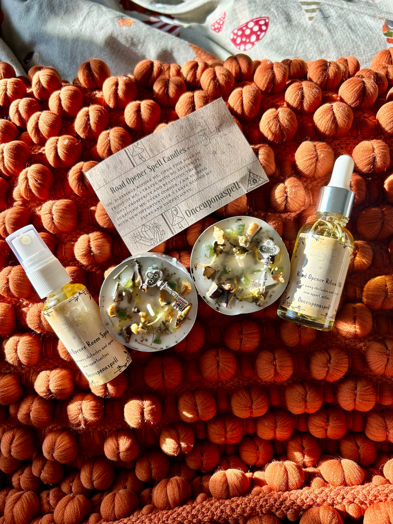 Road Opener Spell Kit | Tealights | Spell Oil | Witchcraft | Wiccan | Pagan | Magic | Altar Supplies | Gift | Crystals | Herbs | Room Spray