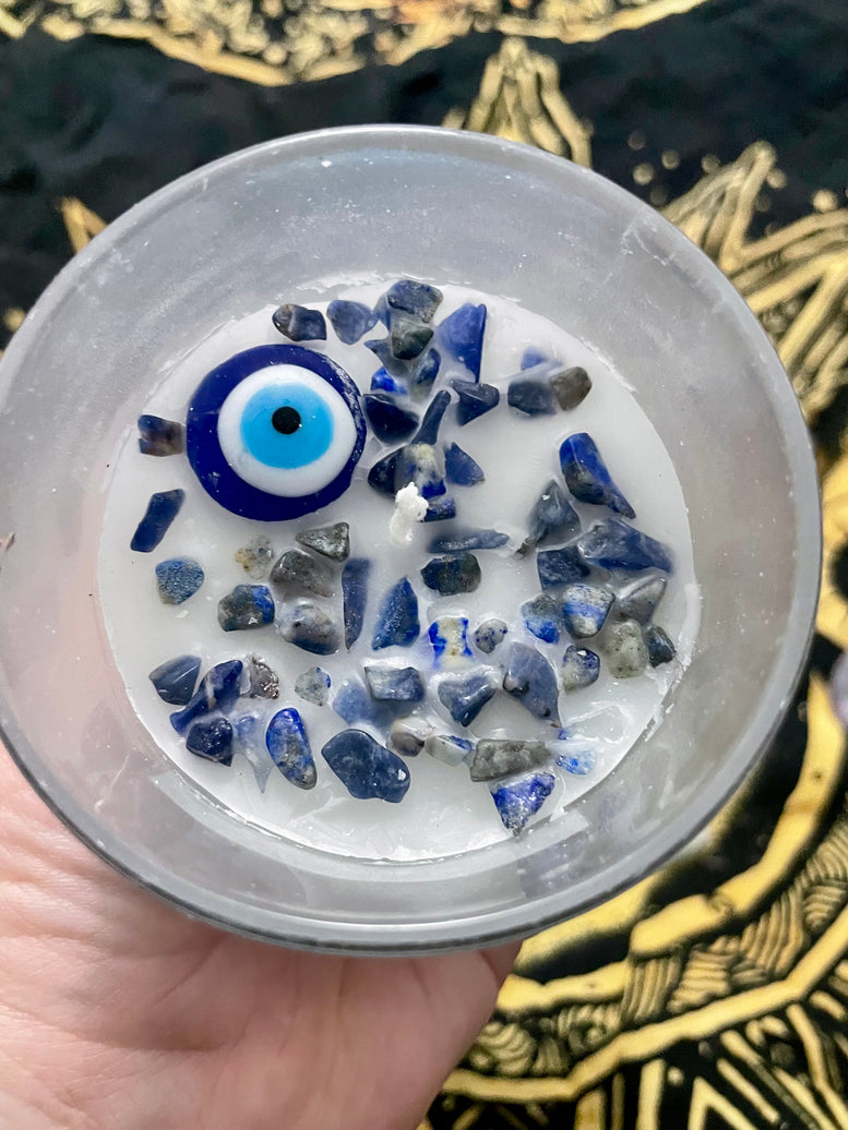 Evil Eye - All Seeing Eye White Sage Scented Spell Candle | Sodalite | Charms | Witchcraft | Wicca | Pagan | Ritual Candle | Candles | Gift