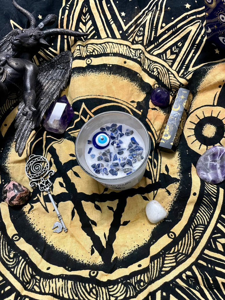 Evil Eye - All Seeing Eye White Sage Scented Spell Candle | Sodalite | Charms | Witchcraft | Wicca | Pagan | Ritual Candle | Candles | Gift