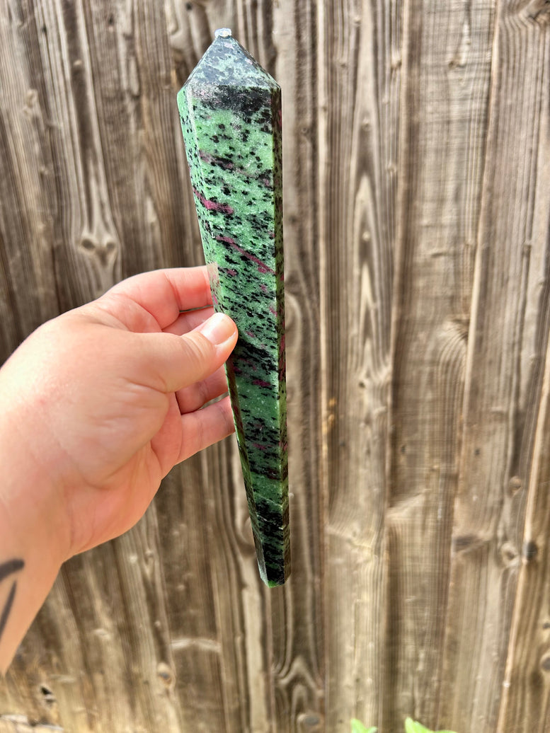 Ruby in Zoisite - Anyolite Crystal Wand | Witchcraft | Wiccan | Pagan | Natural Crystals | Healing | Point | Metaphysical | Ornament | Home