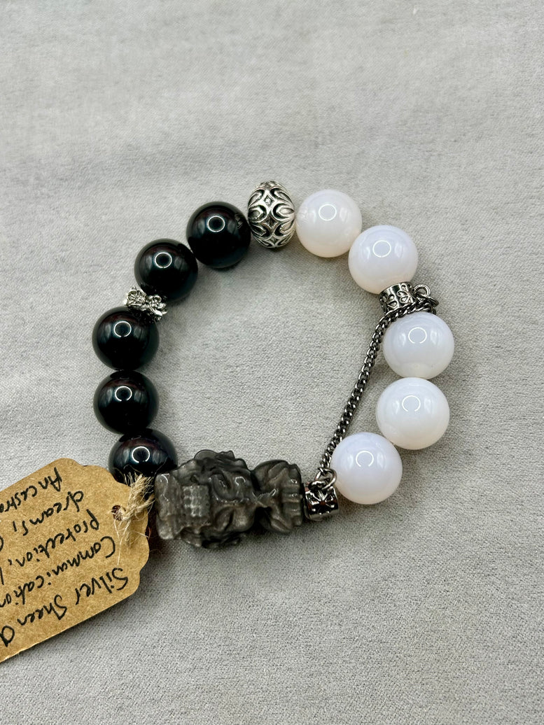 Silver Sheen Obsidian Buddha Crystal Charm Bracelet | Jewellery | Opalite | Crystals | Spirituality | Witchcraft | Wiccan | Pagan | Large