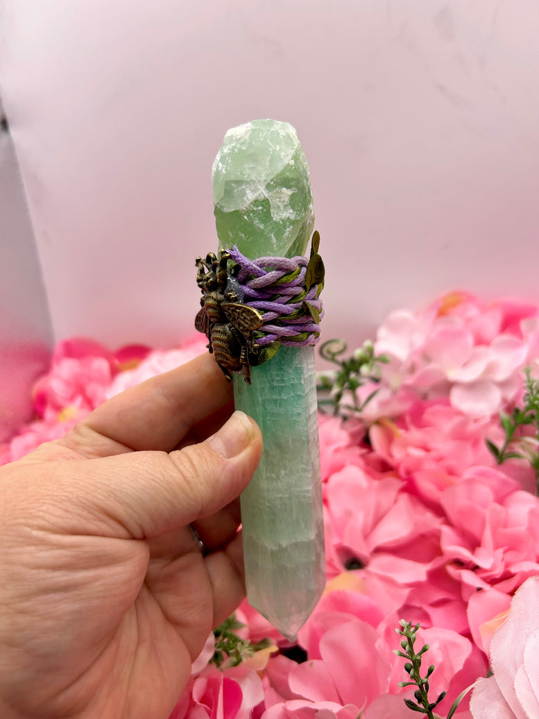 Green fluorite bee wand for crystal healing and witchcraft
