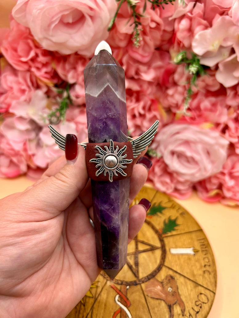 Amethyst Dragon Wand – Crystal Point with Winged Dragon Charm | Fantasy Wand for Rituals, Healing, or Display | Witchcraft | Wicca | Pagan