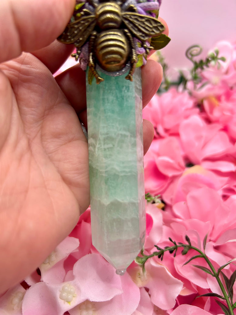 Green fluorite bee wand for crystal healing and witchcraft