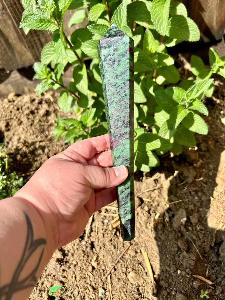 Ruby in Zoisite - Anyolite Crystal Wand | Witchcraft | Wiccan | Pagan | Natural Crystals | Healing | Point | Metaphysical | Ornament | Home