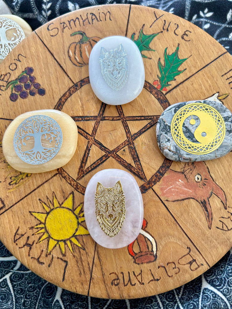 Wolf, Peace, Tree of Life Palm Stones | Reiki | Chakra | | Crystals | Wicca | Pagan | Spirituality | Quartz | Witchy | Meditation | Gemstone