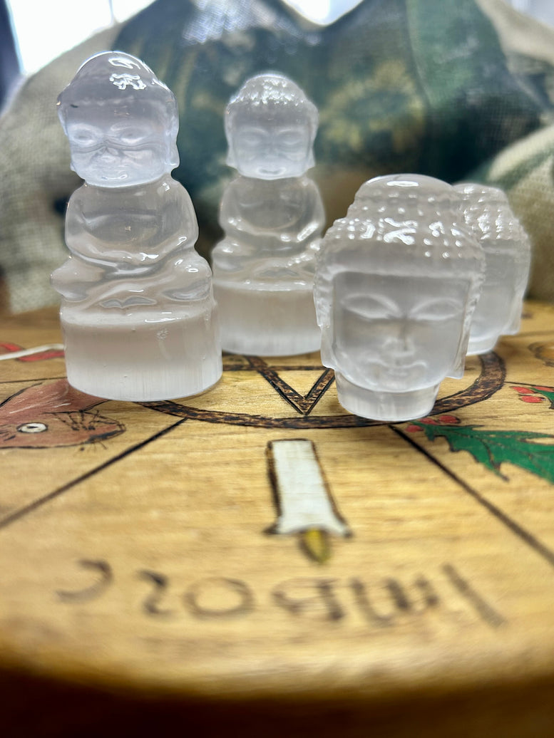 Buddha Selenite Carving | Buddha head | Crystals | Reiki | Chakra | Sitting Buddha | Spirituality | Witchy | Wicca | Pagan | Ornament | Gift