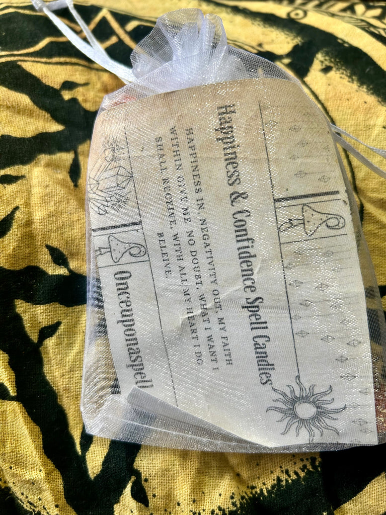Happiness and Confidence Spell Candles: Hand-Rolled Herb Infused Set