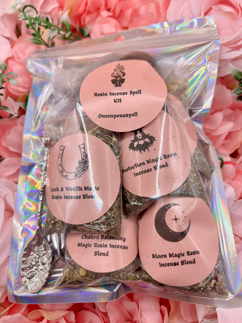 Hand Made Incense Blends Kit with Tongs & Spoon | Witchcraft | Wiccan | Pagan | Protection | Moon Spells | Ritual | Herbs | Resins