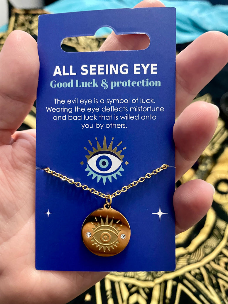 Evil Eye - All Seeing Eye Gold Toned Necklace | | Charms | Witchcraft | Wicca | Pagan | Jewelry | Jewellery | Candles | Gift | Spirituality