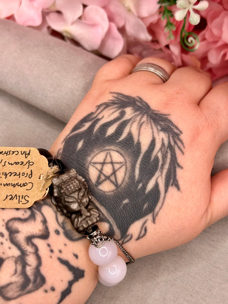 Silver Sheen Obsidian Buddha Crystal Charm Bracelet | Jewellery | Opalite | Crystals | Spirituality | Witchcraft | Wiccan | Pagan | Large