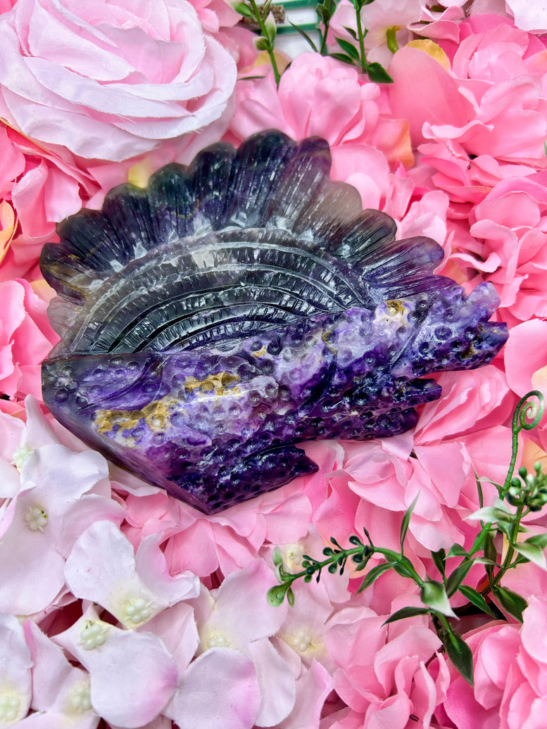 Ocean themed rainbow fluorite crystal carving 1kg 14cm