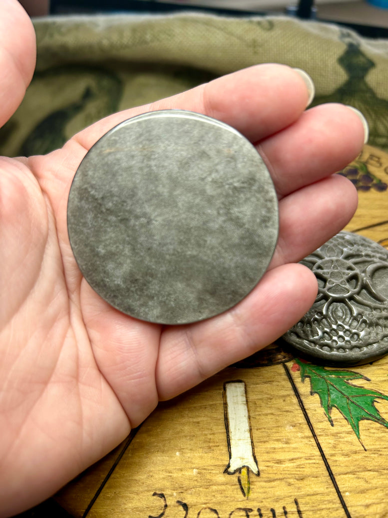 Silver Sheen Obsidian Wiccan Triple Moon Tree of Life Crystal Amulet | Crystal Carving | Pagan | Witchcraft | Moon Goddess | Reiki | Chakra