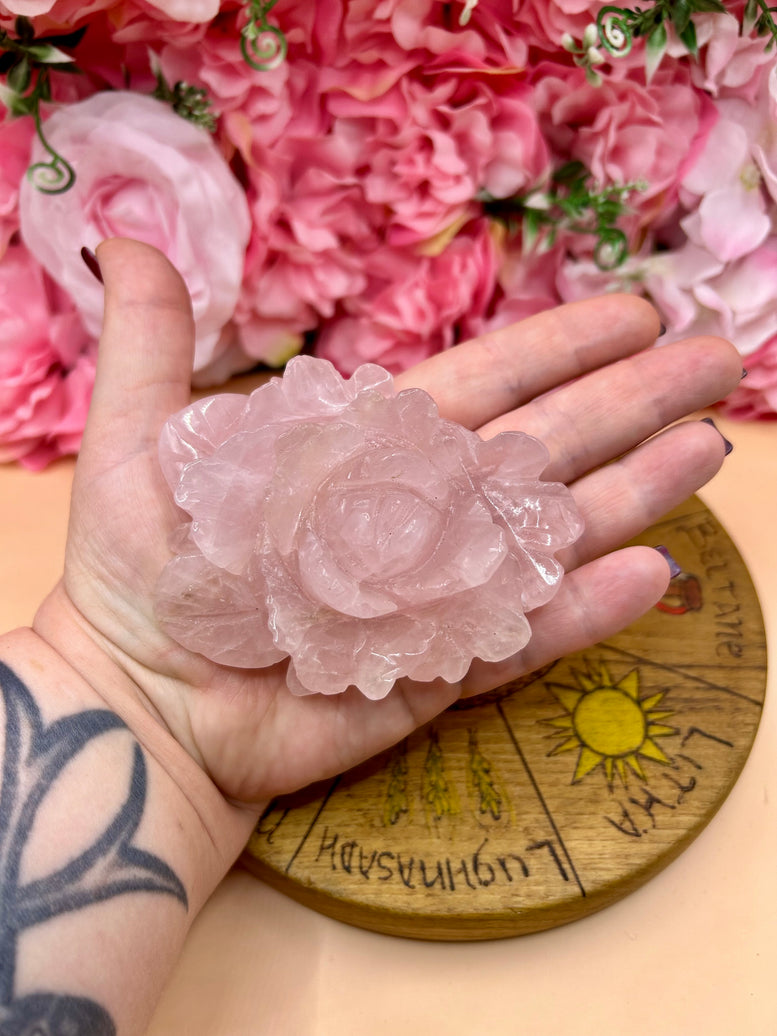 Rose Quartz Rose Crystal Carving | Flower | Witchcraft | Wiccan | Pagan | Home Decor | Ornament | Gift | Healing Crystals | Chakra | Reiki