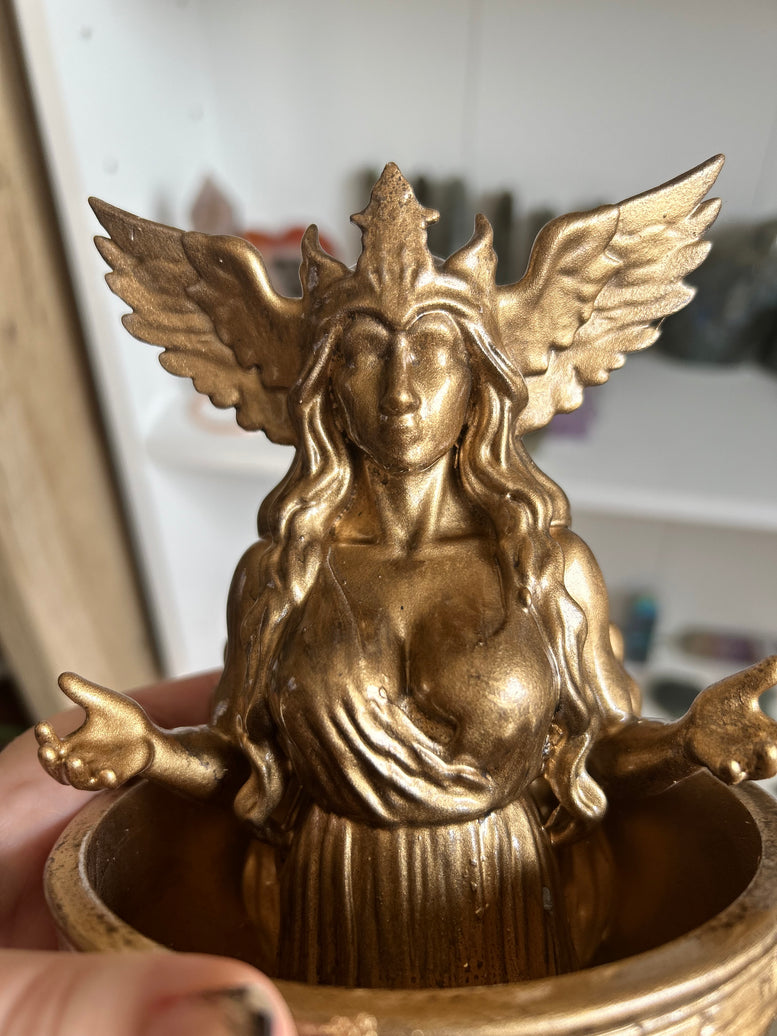 Freya Offering Bowl | Norse Goddess Altar Decor | Pagan Ritual Bowl | Viking Witchcraft Supplies | Golden Divine Feminine Statue Bowl Witch