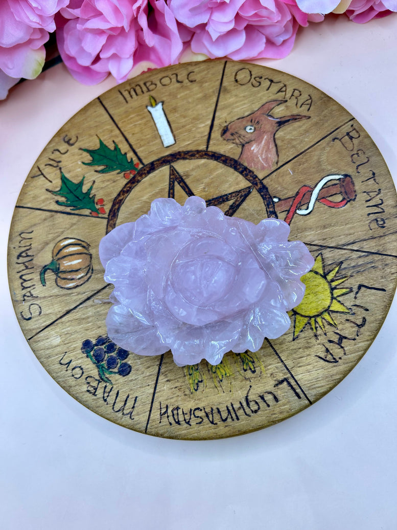 Rose Quartz Rose Crystal Carving | Flower | Witchcraft | Wiccan | Pagan | Home Decor | Ornament | Gift | Healing Crystals | Chakra | Reiki