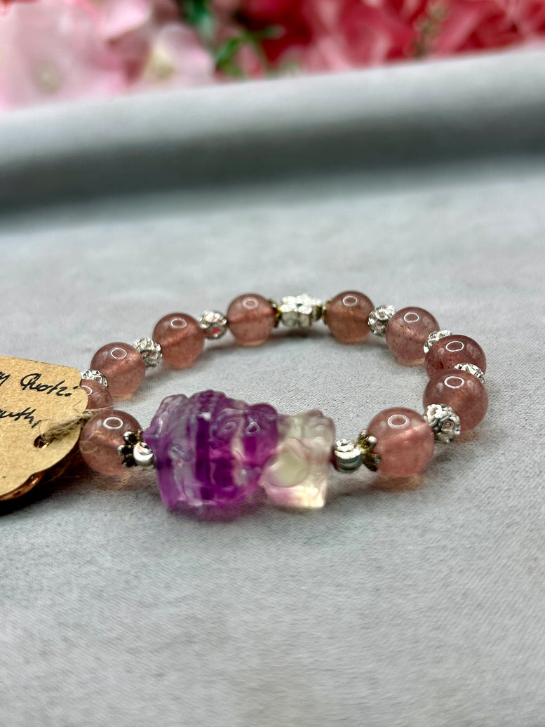 Fluorite & Strawberry Quartz Buddha Crystal Charm Bracelet | Jewellery | Crystals | Spirituality | Witchcraft | Wiccan | Pagan | Gift