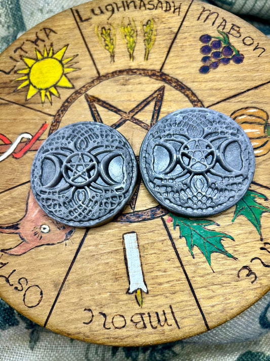Silver Sheen Obsidian Wiccan Triple Moon Tree of Life Crystal Amulet | Crystal Carving | Pagan | Witchcraft | Moon Goddess | Reiki | Chakra