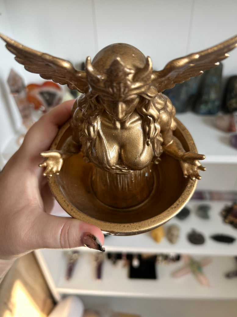 Freya Offering Bowl | Norse Goddess Altar Decor | Pagan Ritual Bowl | Viking Witchcraft Supplies | Golden Divine Feminine Statue Bowl Witch