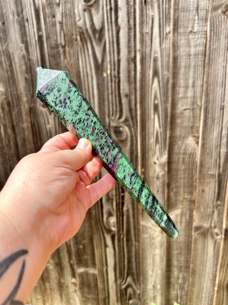 Ruby in Zoisite - Anyolite Crystal Wand | Witchcraft | Wiccan | Pagan | Natural Crystals | Healing | Point | Metaphysical | Ornament | Home