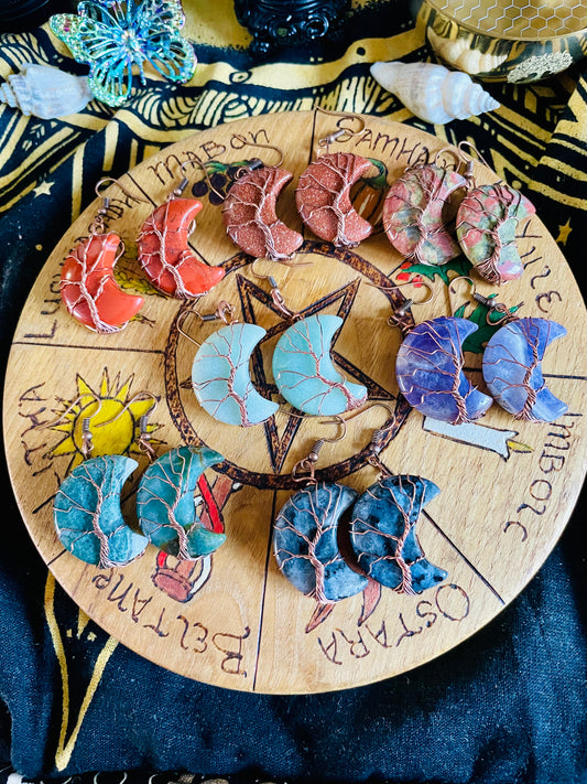 Tree of Life Wire Wrapped Moon Crystal Earrings | Jewellery | Jewelry | Witchy | Crystals | Crystal Healing | Reiki | Chakra | Boho | Gift