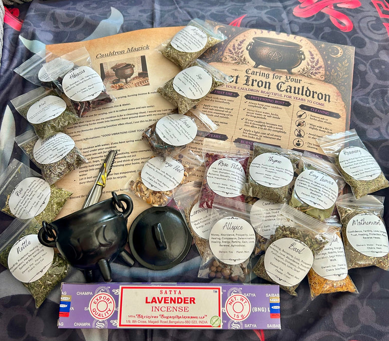 Cast iron cauldron herb kit