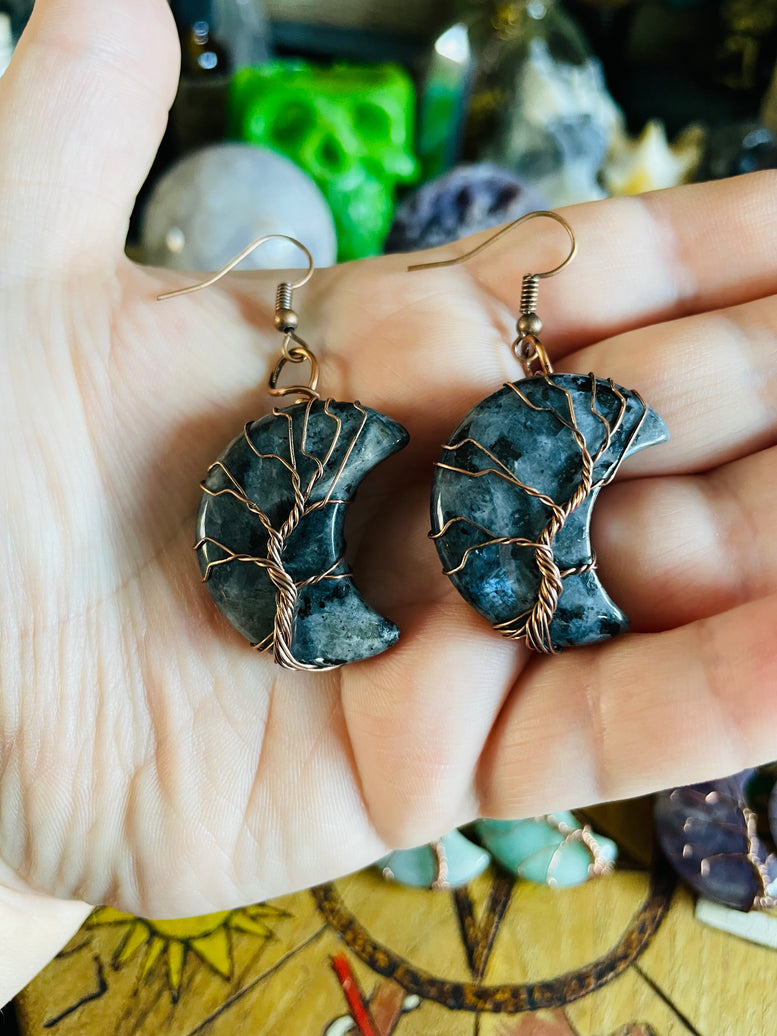 Tree of Life Wire Wrapped Moon Crystal Earrings | Jewellery | Jewelry | Witchy | Crystals | Crystal Healing | Reiki | Chakra | Boho | Gift