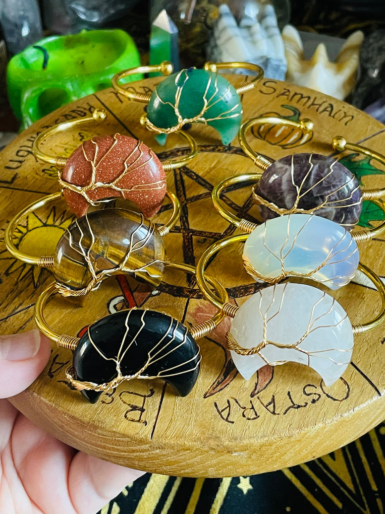 Tree of Life Wire Wrapped Moon Crystal Bracelet | Reiki | Chakra | Crystal Healing | Witchy | Jewellery | Adjustable | Jewelry | Gemstones