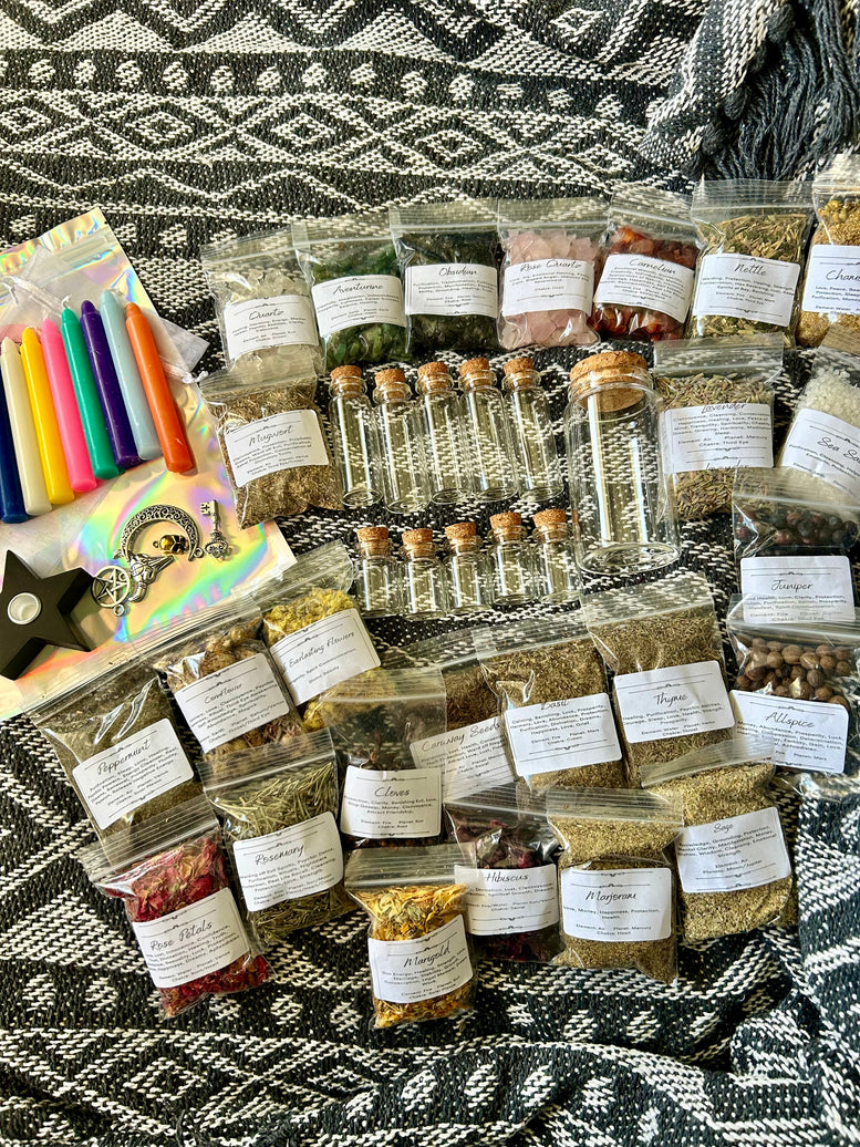 Create Your Own Spell Bottle Gift Set | Spell Bottles | Herbs | Crystals | Charms | Witchcraft | Amulets | Wiccan | Pagan | Spell Candles