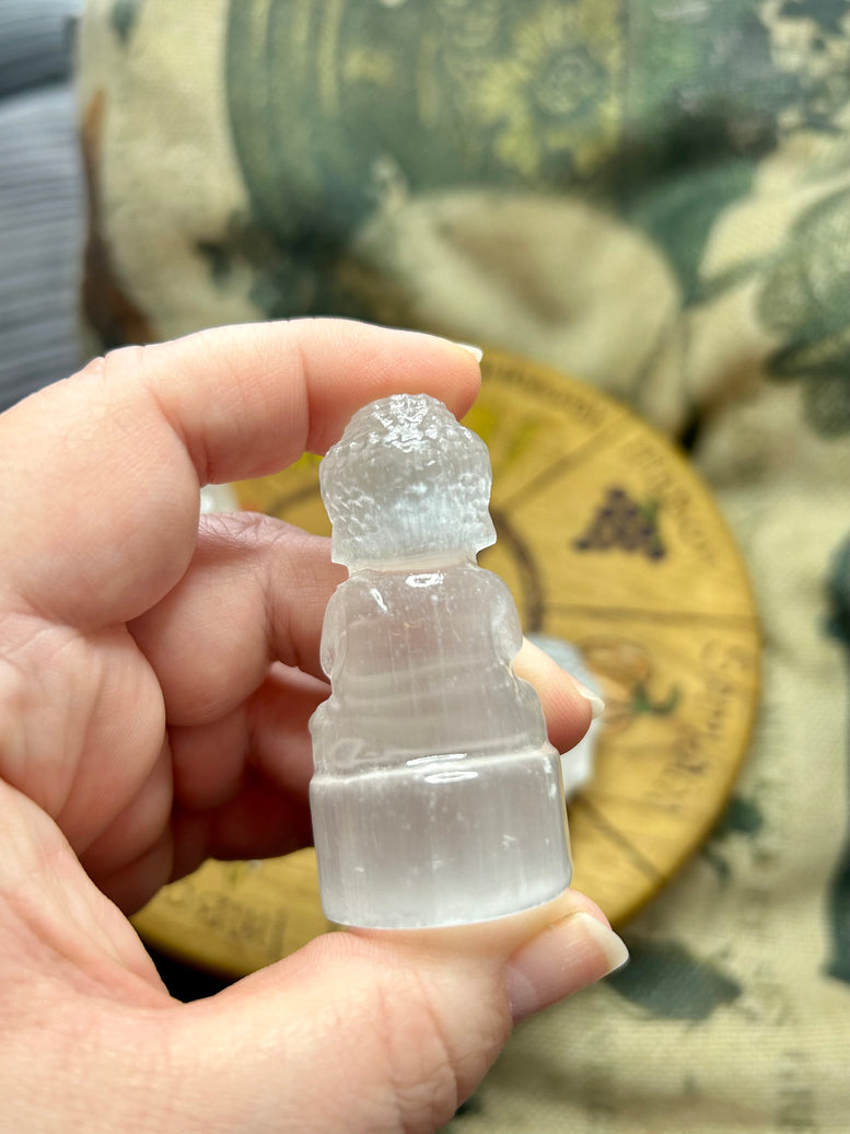 Buddha Selenite Carving | Buddha head | Crystals | Reiki | Chakra | Sitting Buddha | Spirituality | Witchy | Wicca | Pagan | Ornament | Gift