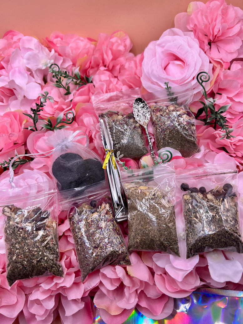 Hand Made Incense Blends Kit with Tongs & Spoon | Witchcraft | Wiccan | Pagan | Protection | Moon Spells | Ritual | Herbs | Resins