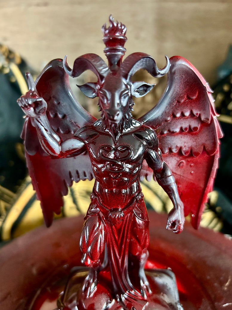 Resin 3D Printed Baphomet Statue for Occult Decor and Goth Collectors - Detailed Red Dragon Design