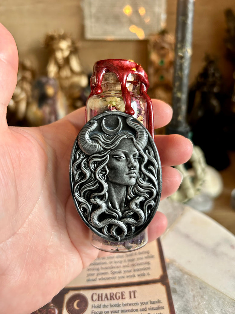 Handmade Lilith Spell Bottle with Charm Herbs & Crystals for Rituals Meditation Shadow Work Empowerment Confidence