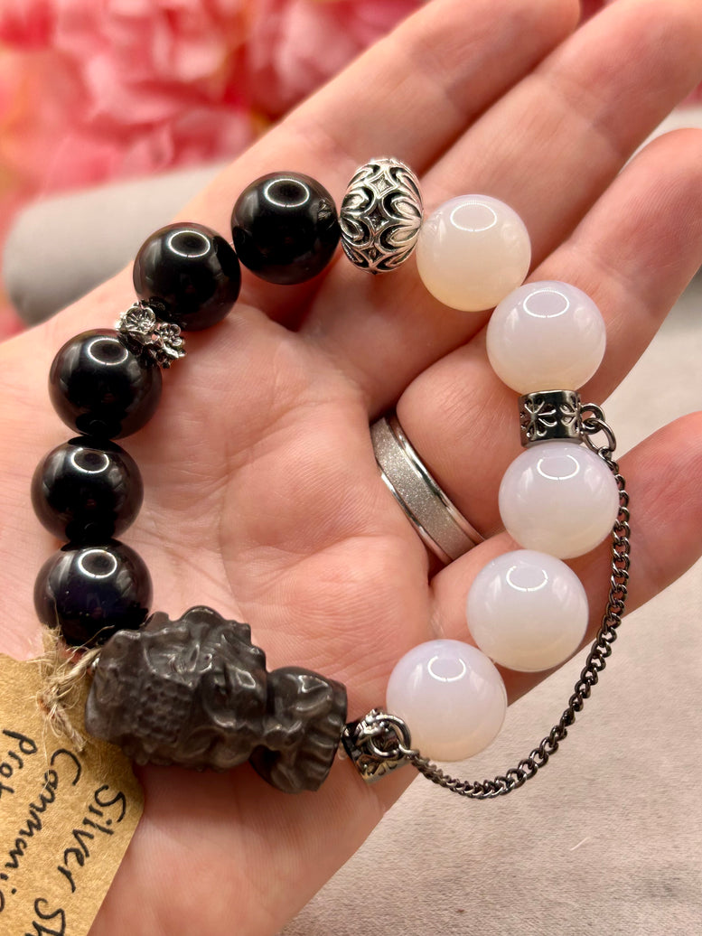 Silver Sheen Obsidian Buddha Crystal Charm Bracelet | Jewellery | Opalite | Crystals | Spirituality | Witchcraft | Wiccan | Pagan | Large
