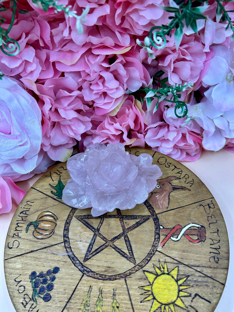 Rose Quartz Rose Crystal Carving | Flower | Witchcraft | Wiccan | Pagan | Home Decor | Ornament | Gift | Healing Crystals | Chakra | Reiki