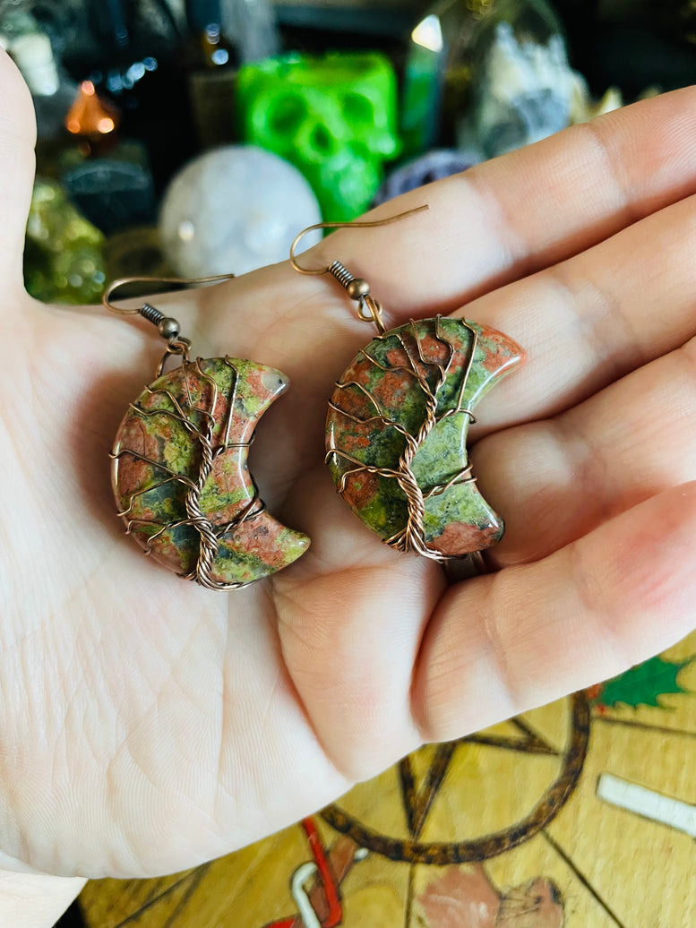 Tree of Life Wire Wrapped Moon Crystal Earrings | Jewellery | Jewelry | Witchy | Crystals | Crystal Healing | Reiki | Chakra | Boho | Gift