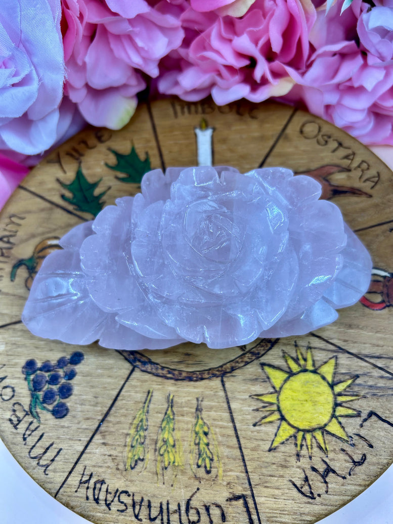 Rose Quartz Rose Crystal Carving | Flower | Witchcraft | Wiccan | Pagan | Home Decor | Ornament | Gift | Healing Crystals | Chakra | Reiki