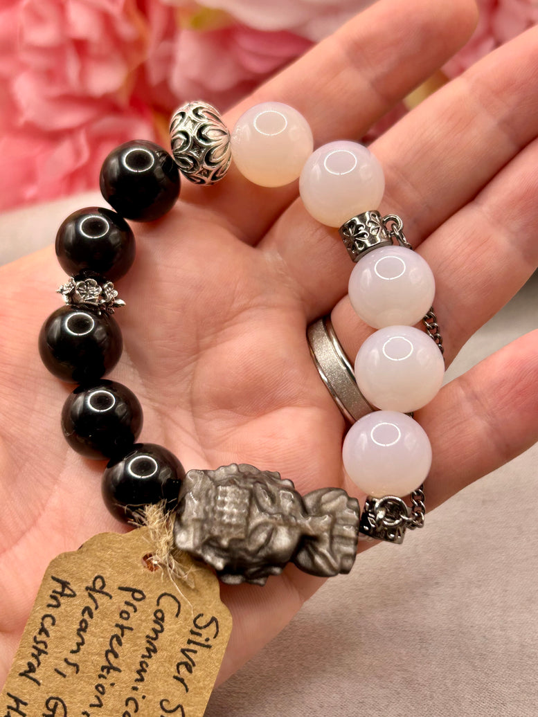 Silver Sheen Obsidian Buddha Crystal Charm Bracelet | Jewellery | Opalite | Crystals | Spirituality | Witchcraft | Wiccan | Pagan | Large