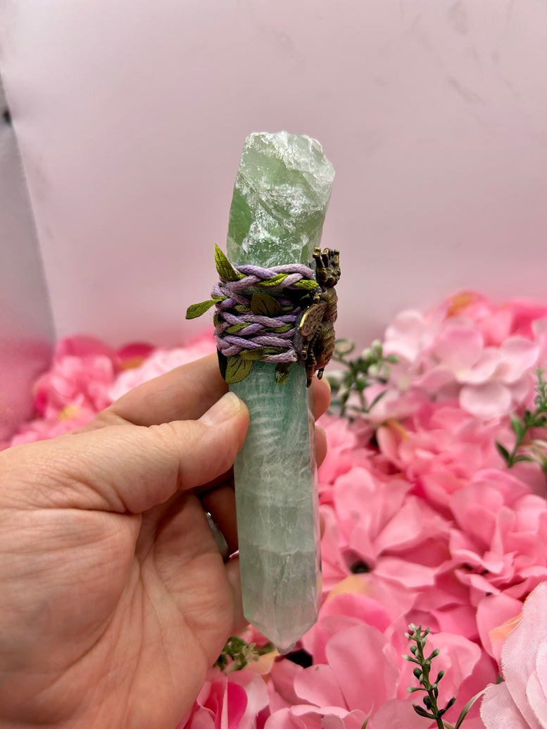 Green fluorite bee wand for crystal healing and witchcraft