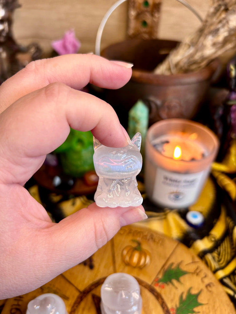 Kitty Selenite Crystal Carvings | Cats | Crystals | Reiki | Chakra | Spirituality | Witchy | Wicca | Pagan | Ornament | Gift | Sanrio | Cute